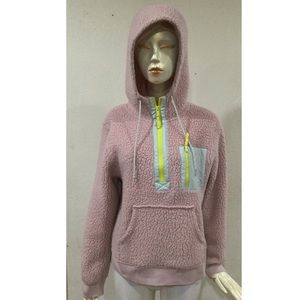 J. Crew Pink Sherpa Hoodie with Yellow Accents